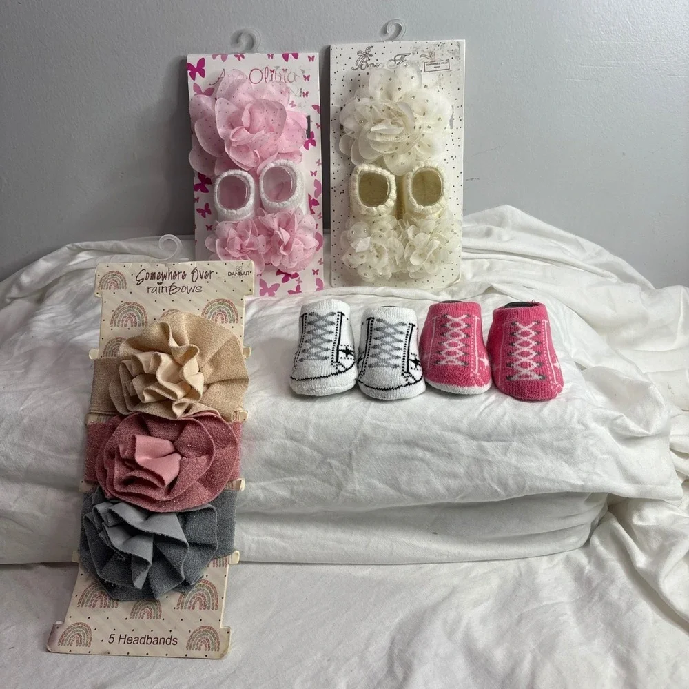 Baby Headbands Socks Gift Set Newborn Girl Flower Lace Infant Booties Headwear